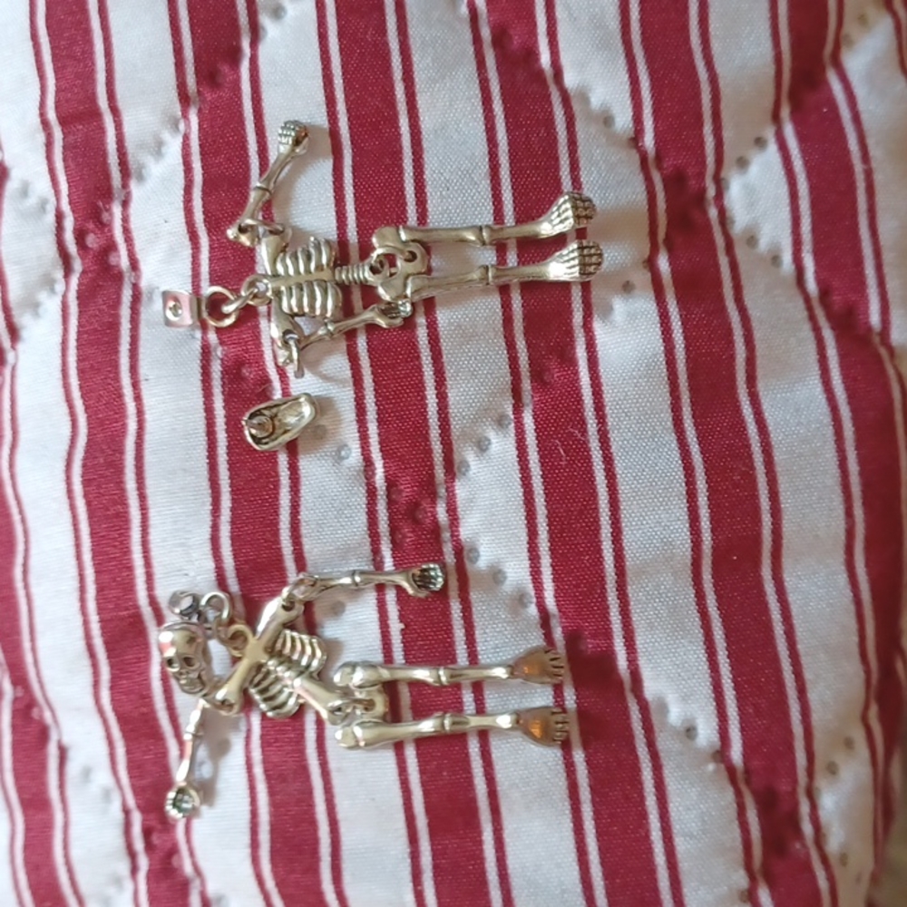 Mini puppet like skeleton stud  drop earrings in silver tone